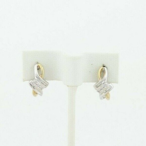 10k Yellow Gold Diamond Earrings J Hoop Earrings  .25 tcw hoops - Picture 5 of 9
